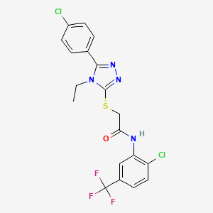 molecular formula C19H15Cl2F3N4OS B3624388 2-{[5-(4-chlorophenyl)-4-ethyl-4H-1,2,4-triazol-3-yl]thio}-N-[2-chloro-5-(trifluoromethyl)phenyl]acetamide 