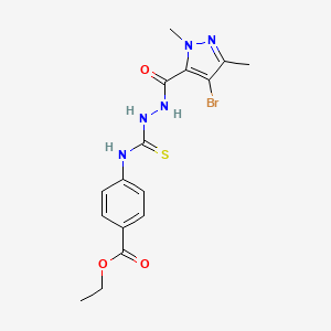 molecular formula C16H18BrN5O3S B3624609 ethyl 4-[({2-[(4-bromo-1,3-dimethyl-1H-pyrazol-5-yl)carbonyl]hydrazino}carbonothioyl)amino]benzoate 