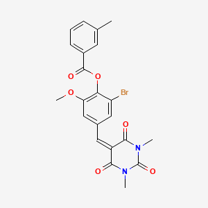 2-bromo-4-[(1,3-dimethyl-2,4,6-trioxotetrahydro-5(2H)-pyrimidinylidene)methyl]-6-methoxyphenyl 3-methylbenzoate