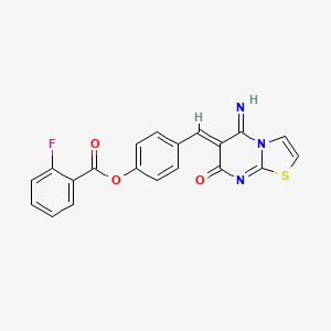 molecular formula C20H12FN3O3S B3624701 [4-[(Z)-(5-imino-7-oxo-[1,3]thiazolo[3,2-a]pyrimidin-6-ylidene)methyl]phenyl] 2-fluorobenzoate 