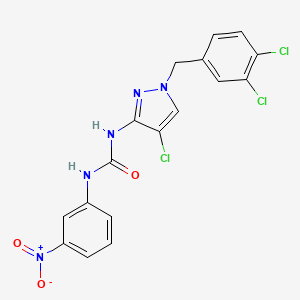 molecular formula C17H12Cl3N5O3 B3624712 N-[4-chloro-1-(3,4-dichlorobenzyl)-1H-pyrazol-3-yl]-N'-(3-nitrophenyl)urea 