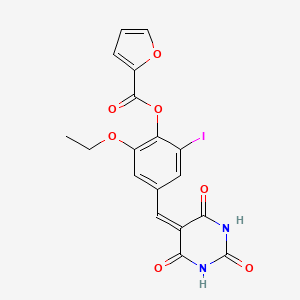 molecular formula C18H13IN2O7 B3624752 2-ethoxy-6-iodo-4-[(2,4,6-trioxotetrahydro-5(2H)-pyrimidinylidene)methyl]phenyl 2-furoate 