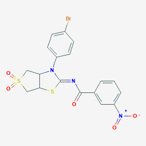 molecular formula C18H14BrN3O5S2 B362506 (E)-N-(3-(4-bromophenyl)-5,5-dioxidotetrahydrothieno[3,4-d]thiazol-2(3H)-ylidene)-3-nitrobenzamide CAS No. 620590-23-0