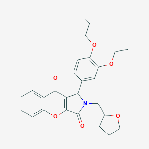 molecular formula C27H29NO6 B362517 1-(3-ethoxy-4-propoxyphenyl)-2-[(oxolan-2-yl)methyl]-1H,2H,3H,9H-chromeno[2,3-c]pyrrole-3,9-dione CAS No. 879933-17-2