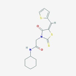 molecular formula C16H18N2O2S3 B362525 (E)-N-cyclohexyl-2-(4-oxo-5-(thiophen-2-ylmethylene)-2-thioxothiazolidin-3-yl)acetamide CAS No. 682782-16-7