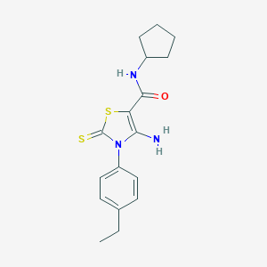 molecular formula C17H21N3OS2 B362532 4-amino-N-cyclopentyl-3-(4-ethylphenyl)-2-thioxo-2,3-dihydro-1,3-thiazole-5-carboxamide CAS No. 879950-76-2