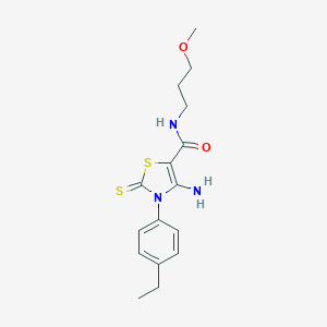 molecular formula C16H21N3O2S2 B362538 4-amino-3-(4-ethylphenyl)-N-(3-methoxypropyl)-2-thioxo-2,3-dihydro-1,3-thiazole-5-carboxamide CAS No. 879950-90-0