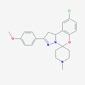 molecular formula C22H24ClN3O2 B362549 9-Chloro-2-(4-methoxyphenyl)-1'-methylspiro[1,10b-dihydropyrazolo[1,5-c][1,3]benzoxazine-5,4'-piperidine] CAS No. 786674-04-2