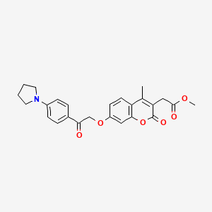 molecular formula C25H25NO6 B3625651 METHYL 2-(4-METHYL-2-OXO-7-{2-OXO-2-[4-(PYRROLIDIN-1-YL)PHENYL]ETHOXY}-2H-CHROMEN-3-YL)ACETATE 