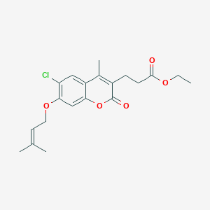 molecular formula C20H23ClO5 B3625732 ethyl 3-{6-chloro-4-methyl-7-[(3-methyl-2-butenyl)oxy]-2-oxo-2H-chromen-3-yl}propanoate 