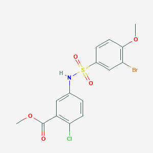 molecular formula C15H13BrClNO5S B3625821 methyl 5-{[(3-bromo-4-methoxyphenyl)sulfonyl]amino}-2-chlorobenzoate 