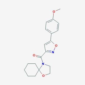 molecular formula C19H22N2O4 B362630 Methyl 4-[3-(1-oxa-4-azaspiro[4.5]dec-4-ylcarbonyl)-5-isoxazolyl]phenyl ether CAS No. 951940-25-3