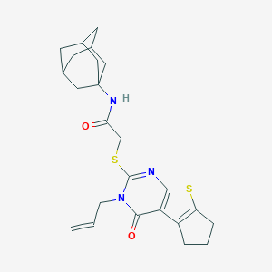 molecular formula C24H29N3O2S2 B362690 N-(adamantan-1-yl)-2-{[12-oxo-11-(prop-2-en-1-yl)-7-thia-9,11-diazatricyclo[6.4.0.0^{2,6}]dodeca-1(8),2(6),9-trien-10-yl]sulfanyl}acetamide CAS No. 307513-45-7