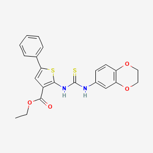 molecular formula C22H20N2O4S2 B3626969 ethyl 2-{[(2,3-dihydro-1,4-benzodioxin-6-ylamino)carbonothioyl]amino}-5-phenyl-3-thiophenecarboxylate 