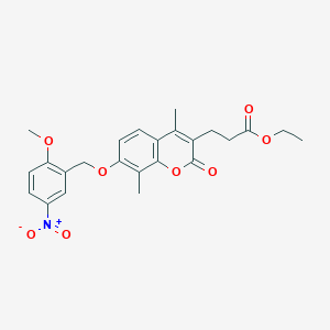 molecular formula C24H25NO8 B3627450 ETHYL 3-{7-[(2-METHOXY-5-NITROPHENYL)METHOXY]-4,8-DIMETHYL-2-OXO-2H-CHROMEN-3-YL}PROPANOATE 