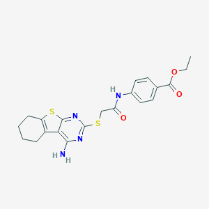 molecular formula C21H22N4O3S2 B362765 Ethyl 4-({[(4-amino-5,6,7,8-tetrahydro[1]benzothieno[2,3-d]pyrimidin-2-yl)thio]acetyl}amino)benzoate CAS No. 494826-02-7