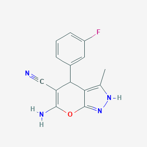molecular formula C14H11FN4O B362779 6-Amino-4-(3-fluorophenyl)-3-methyl-1,4-dihydropyrano[2,3-c]pyrazole-5-carbonitrile CAS No. 89607-36-3