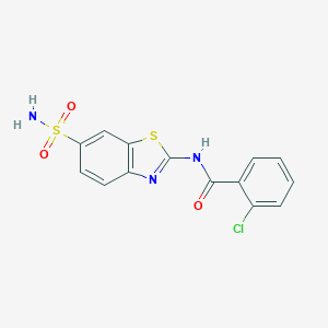 molecular formula C14H10ClN3O3S2 B362794 2-chloro-N-(6-sulfamoylbenzo[d]thiazol-2-yl)benzamide CAS No. 300572-62-7