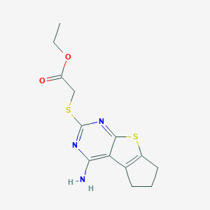 molecular formula C13H15N3O2S2 B362851 2-(2-Oxo-2-ethoxyethylthio)-4-amino-5,6-propanothieno[2,3-d]pyrimidine 