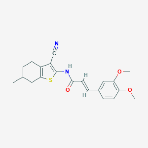 molecular formula C21H22N2O3S B362857 (E)-N-(3-cyano-6-methyl-4,5,6,7-tetrahydrobenzo[b]thiophen-2-yl)-3-(3,4-dimethoxyphenyl)acrylamide CAS No. 469872-04-6