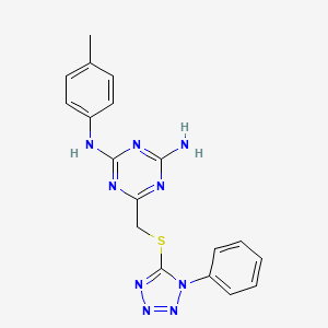 N-(4-methylphenyl)-6-{[(1-phenyl-1H-tetrazol-5-yl)thio]methyl}-1,3,5-triazine-2,4-diamine