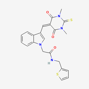 2-[3-[(1,3-dimethyl-4,6-dioxo-2-sulfanylidene-1,3-diazinan-5-ylidene)methyl]indol-1-yl]-N-(thiophen-2-ylmethyl)acetamide