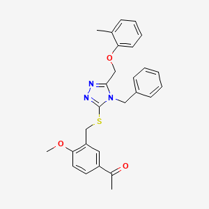 1-{3-[({4-benzyl-5-[(2-methylphenoxy)methyl]-4H-1,2,4-triazol-3-yl}thio)methyl]-4-methoxyphenyl}ethanone