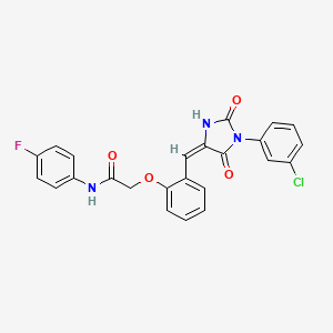 2-(2-{(E)-[1-(3-chlorophenyl)-2,5-dioxoimidazolidin-4-ylidene]methyl}phenoxy)-N-(4-fluorophenyl)acetamide