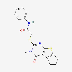 2-[(3-methyl-4-oxo-3,5,6,7-tetrahydro-4H-cyclopenta[4,5]thieno[2,3-d]pyrimidin-2-yl)thio]-N-phenylacetamide