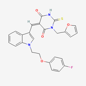 (5Z)-5-[[1-[2-(4-fluorophenoxy)ethyl]indol-3-yl]methylidene]-1-(furan-2-ylmethyl)-2-sulfanylidene-1,3-diazinane-4,6-dione