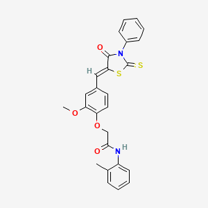 molecular formula C26H22N2O4S2 B3630137 2-{2-methoxy-4-[(4-oxo-3-phenyl-2-thioxo-1,3-thiazolidin-5-ylidene)methyl]phenoxy}-N-(2-methylphenyl)acetamide 