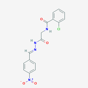 molecular formula C16H13ClN4O4 B363017 2-Chloro-N-(4-nitro-benzylidene-hydrazinocarbonylmethyl)-benzamide CAS No. 324014-51-9