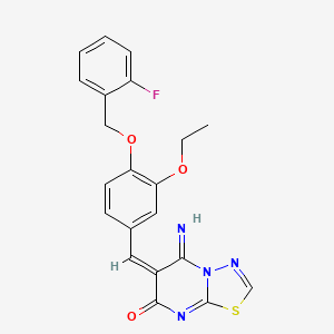 molecular formula C21H17FN4O3S B3630180 (6E)-6-[[3-ethoxy-4-[(2-fluorophenyl)methoxy]phenyl]methylidene]-5-imino-[1,3,4]thiadiazolo[3,2-a]pyrimidin-7-one 