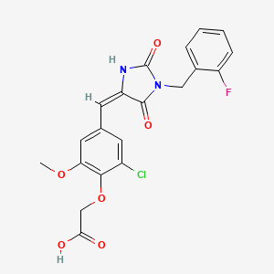 molecular formula C20H16ClFN2O6 B3630341 2-[2-chloro-4-[(E)-[1-[(2-fluorophenyl)methyl]-2,5-dioxoimidazolidin-4-ylidene]methyl]-6-methoxyphenoxy]acetic acid 