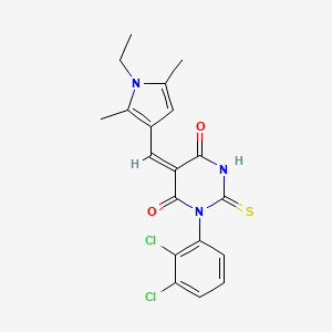 molecular formula C19H17Cl2N3O2S B3630452 (5E)-1-(2,3-dichlorophenyl)-5-[(1-ethyl-2,5-dimethyl-1H-pyrrol-3-yl)methylidene]-2-thioxodihydropyrimidine-4,6(1H,5H)-dione 