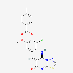 molecular formula C21H15ClN4O4S B3630499 [2-chloro-4-[(E)-(5-imino-7-oxo-[1,3,4]thiadiazolo[3,2-a]pyrimidin-6-ylidene)methyl]-6-methoxyphenyl] 4-methylbenzoate 