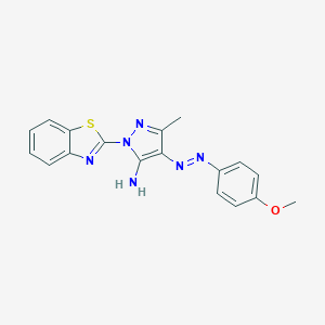 molecular formula C18H16N6OS B363070 1-(1,3-benzothiazol-2-yl)-5-imino-3-methyl-1,5-dihydro-4H-pyrazol-4-one (4-methoxyphenyl)hydrazone 