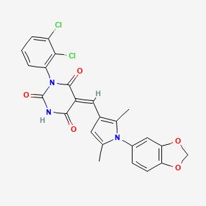 (5E)-5-{[1-(1,3-benzodioxol-5-yl)-2,5-dimethyl-1H-pyrrol-3-yl]methylidene}-1-(2,3-dichlorophenyl)pyrimidine-2,4,6(1H,3H,5H)-trione