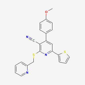 molecular formula C23H17N3OS2 B3630726 4-(4-methoxyphenyl)-2-[(2-pyridinylmethyl)thio]-6-(2-thienyl)nicotinonitrile 