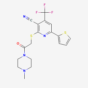 molecular formula C18H17F3N4OS2 B3630740 2-{[2-(4-methyl-1-piperazinyl)-2-oxoethyl]thio}-6-(2-thienyl)-4-(trifluoromethyl)nicotinonitrile 