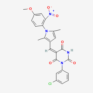 (5E)-1-(3-chlorophenyl)-5-[[1-(4-methoxy-2-nitrophenyl)-2,5-dimethylpyrrol-3-yl]methylidene]-1,3-diazinane-2,4,6-trione