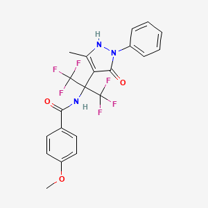 molecular formula C21H17F6N3O3 B3631044 4-methoxy-N-[2,2,2-trifluoro-1-(5-methyl-3-oxo-2-phenyl-2,3-dihydro-1H-pyrazol-4-yl)-1-(trifluoromethyl)ethyl]benzamide 