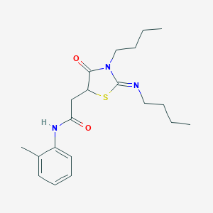 molecular formula C20H29N3O2S B363110 2-[(2Z)-3-butyl-2-(butylimino)-4-oxo-1,3-thiazolidin-5-yl]-N-(2-methylphenyl)acetamide CAS No. 537660-21-2