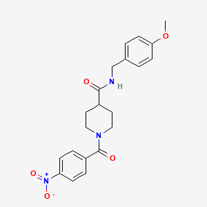 molecular formula C21H23N3O5 B3631142 N-[(4-methoxyphenyl)methyl]-1-(4-nitrobenzoyl)piperidine-4-carboxamide 