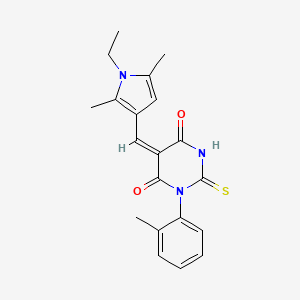 (5E)-5-[(1-ethyl-2,5-dimethyl-1H-pyrrol-3-yl)methylidene]-1-(2-methylphenyl)-2-thioxodihydropyrimidine-4,6(1H,5H)-dione