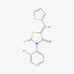 molecular formula C14H8FNOS3 B363130 (Z)-3-(2-fluorophenyl)-5-(thiophen-2-ylmethylene)-2-thioxothiazolidin-4-one CAS No. 638139-53-4
