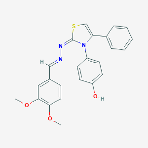 molecular formula C24H21N3O3S B363135 4-[(2E)-2-[(E)-(3,4-dimethoxyphenyl)methylidenehydrazinylidene]-4-phenyl-1,3-thiazol-3-yl]phenol CAS No. 536727-93-2