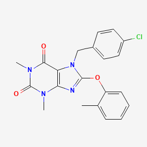 molecular formula C21H19ClN4O3 B3631377 7-(4-chlorobenzyl)-1,3-dimethyl-8-(2-methylphenoxy)-3,7-dihydro-1H-purine-2,6-dione 