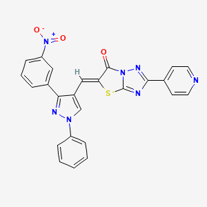 molecular formula C25H15N7O3S B3631487 (5Z)-5-{[3-(3-NITROPHENYL)-1-PHENYL-1H-PYRAZOL-4-YL]METHYLIDENE}-2-(PYRIDIN-4-YL)-5H,6H-[1,2,4]TRIAZOLO[3,2-B][1,3]THIAZOL-6-ONE 