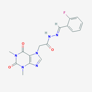 molecular formula C16H15FN6O3 B363150 2-(1,3-dimethyl-2,6-dioxo-1,2,3,6-tetrahydro-7H-purin-7-yl)-N'-(2-fluorobenzylidene)acetohydrazide CAS No. 488826-82-0